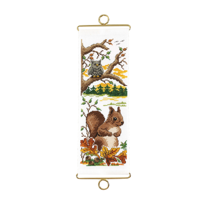 Eichhörnchen und Eule - Stickset kleine Wanddekoration