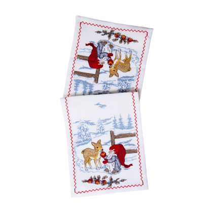 Wichtel mit Rehkitz - Stickset Tischläufer