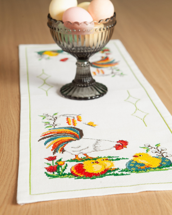 Bunter Hahn mit Küken - Tischläufer