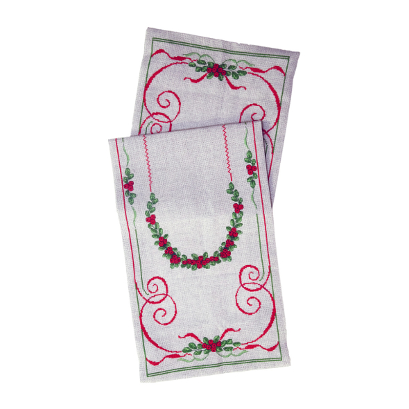 Preiselbeerkranz - Stickset Tischläufer