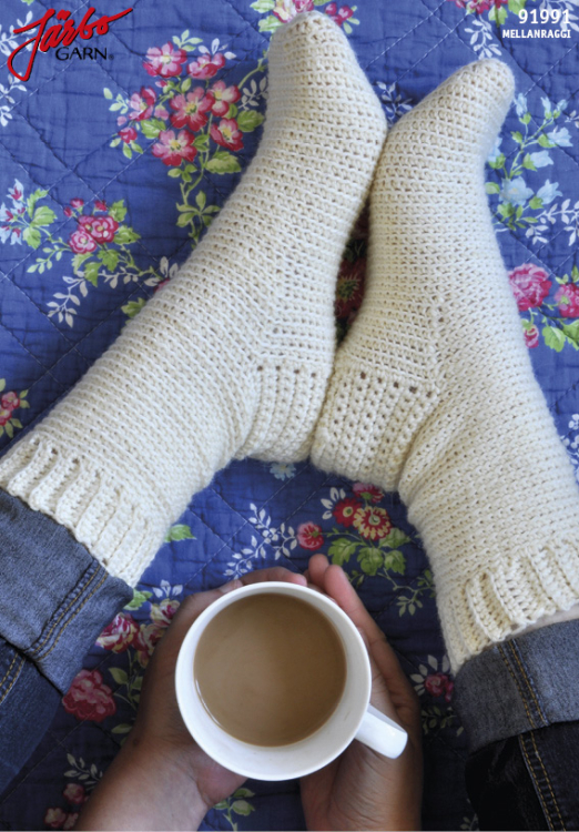 Gehäkelte Socken aus 6-fach Sockenwolle